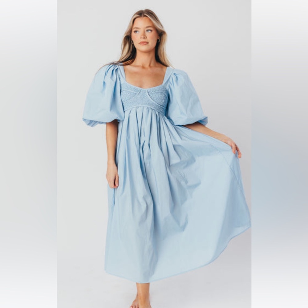 Worth Collective Harlow Maxi Blue Puffy Sleeve Dress / Bump Friendly Too